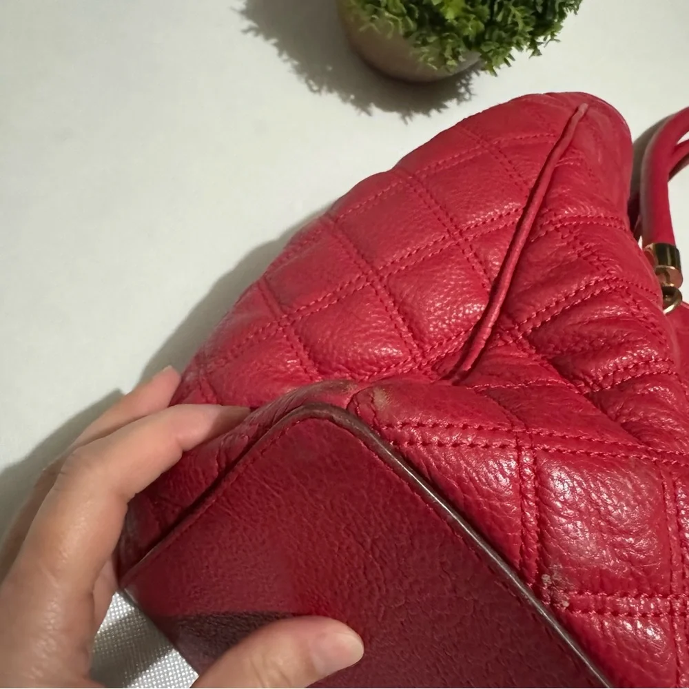 Cole Haan Red‎ Quilted Leather Satchel Bag Purse Classic Designer Old Money
